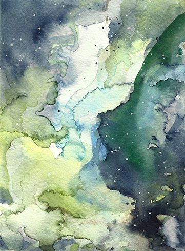 "Kosmische Nebel1", Aquarell auf Papier, 17,5 x 12,5 cm, 2020
