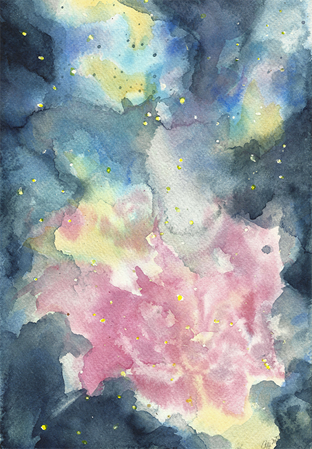 "Kosmische Nebelblume", Aquarell auf Papier, 26 x 18 cm, 2020