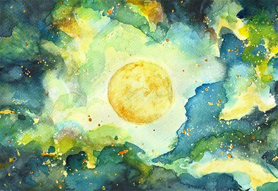 "Vollmond Juli 2020", Aquarell auf Papier, 17 x 25 cm, 2020