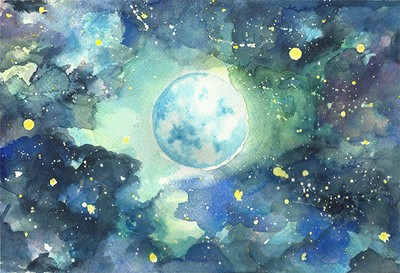 "Vollmond Juni 2020", Aquarell auf Papier, 17 x 25 cm, 2020